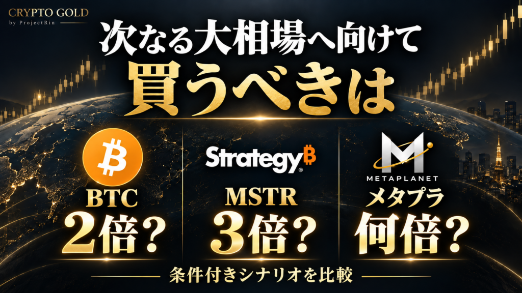 次なる大相場へ向けて、BTC・MSTR・メタプラネットの上昇可能性を条件付きシナリオで比較