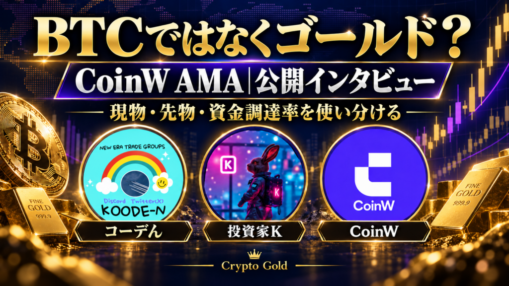 BTCではなくゴールド？ コーデん・投資家K・CoinWによるAMA。現物・先物・資金調達率を使い分ける