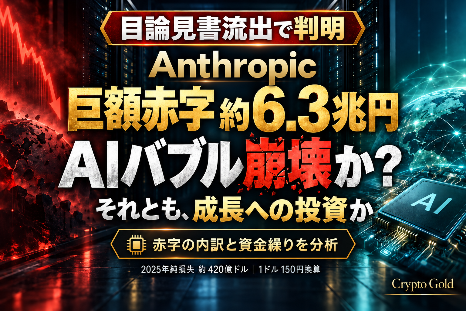 Anthropicの巨額赤字約6.3兆円。AIバブル崩壊か、成長への投資か。2025年純損失420億ドルを1ドル150円で換算。