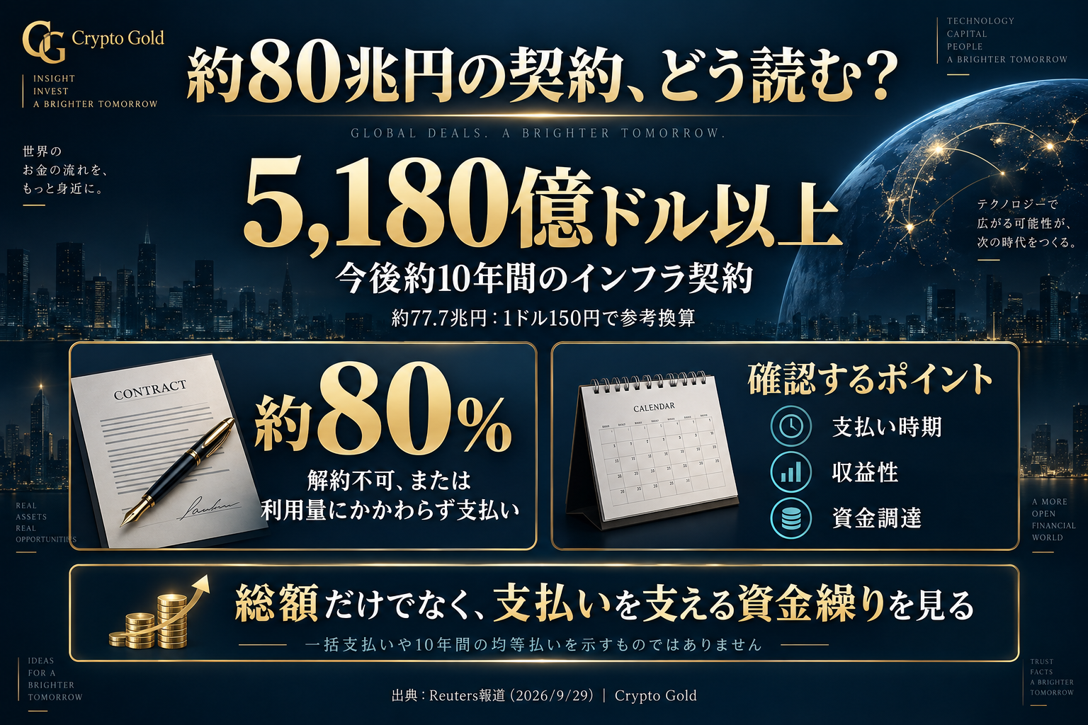 長期インフラ契約の総額、期間、解約条件を整理した図